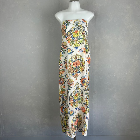 Anthropologie Dresses & Skirts - By Anthropologie size S The Aliza strapless maxi dress linen colorful floral NEW